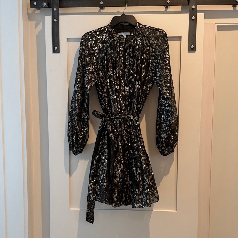 ANTONIO MELANI Black Metallic Floral Mini Dress